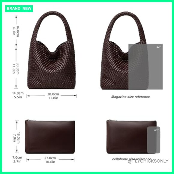 Handmade Vegan Leather Tote Bag with Magnetic Closure and Clutch - Picture 4 of 7